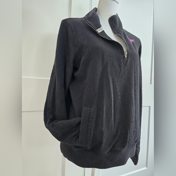 Victoria Secret PINK Black Quarter-Zip Pullover with Pink Logo - Picture 6 of 11